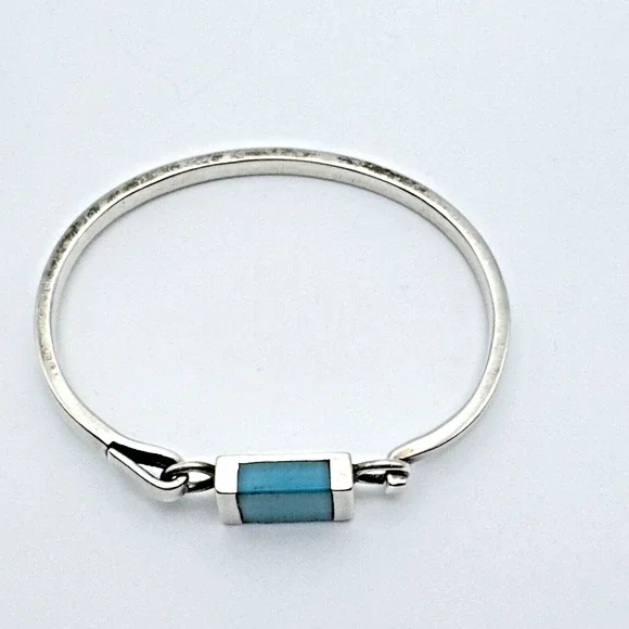 Taxco Sterling Silver Turquoise Bangle Bracelet Size 6.5 Mexico Hook Closure 25g - Picture 3 of 9